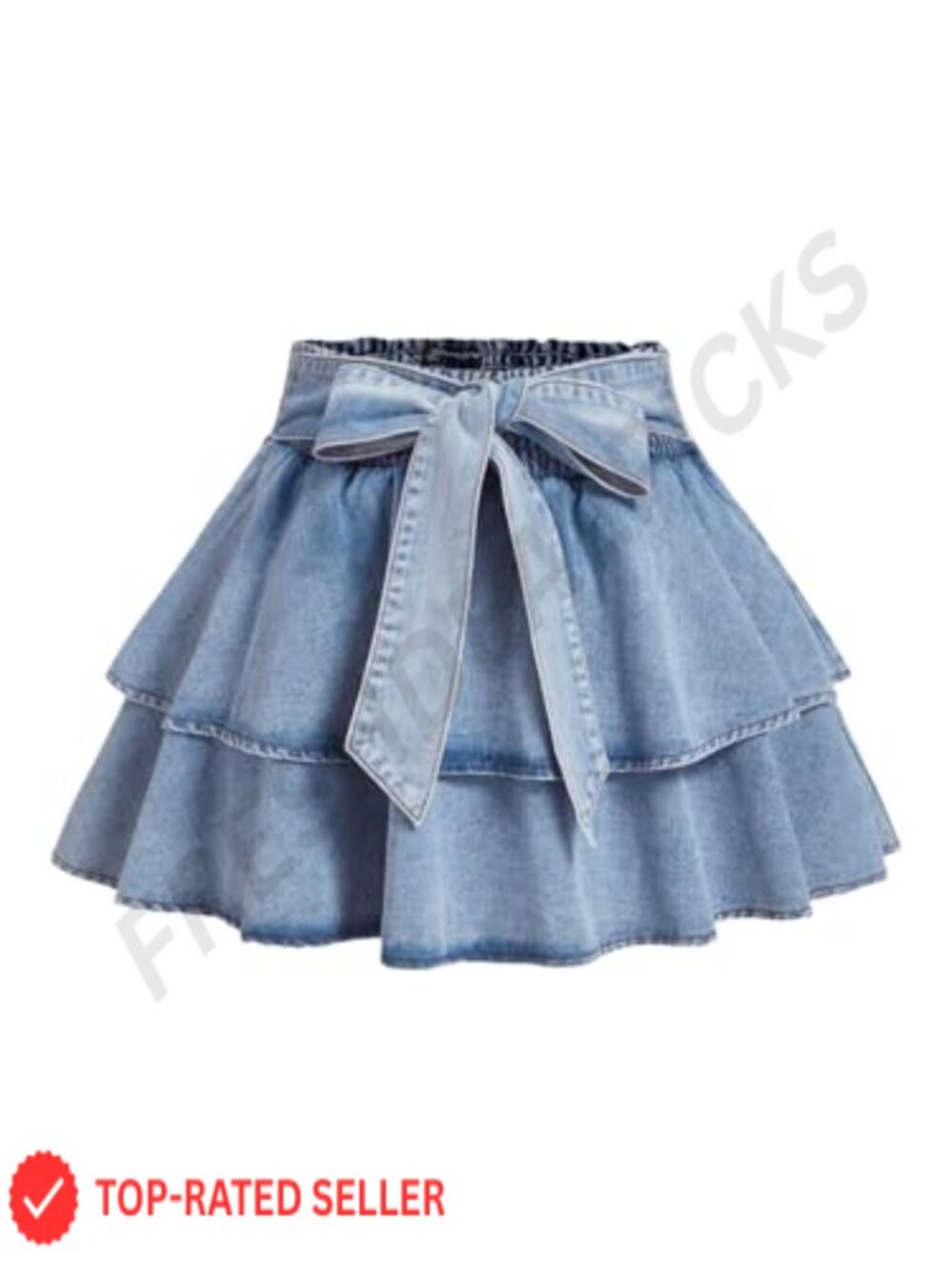 Plus Size Denim Mini Skirt Y2k Tie Knot Ruffle Tiered Jean Skirt